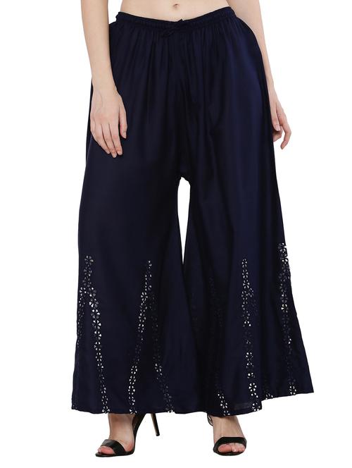 navy blue mirror work palazzo - 19878250 -  Standard Image - 0
