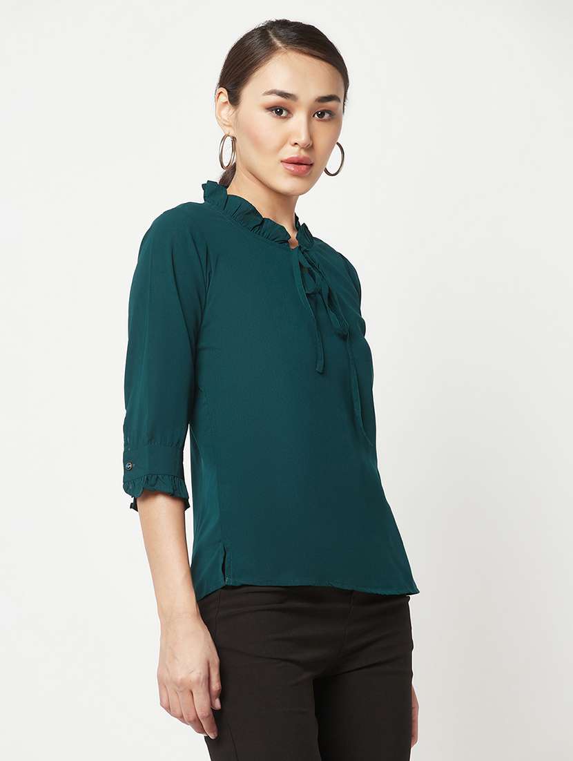 women's straight tie-up neck top - 19878257 - Standard Image - 1