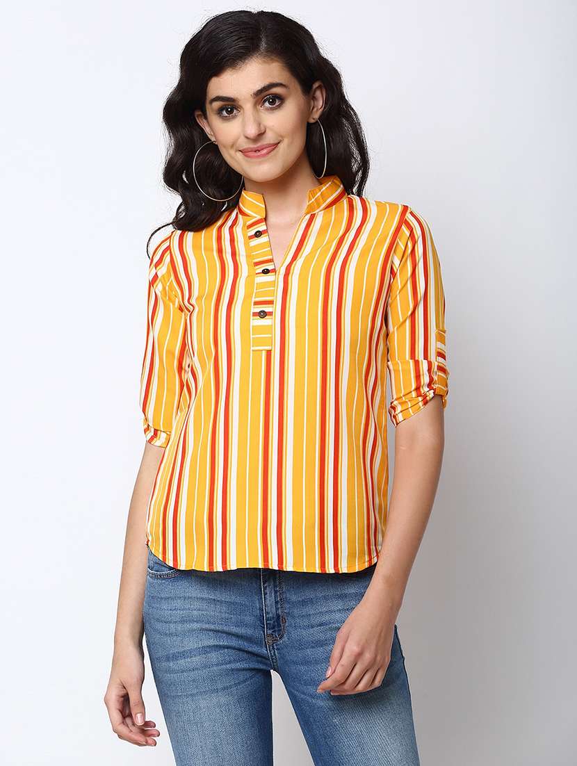 women's straight mandarin neck top