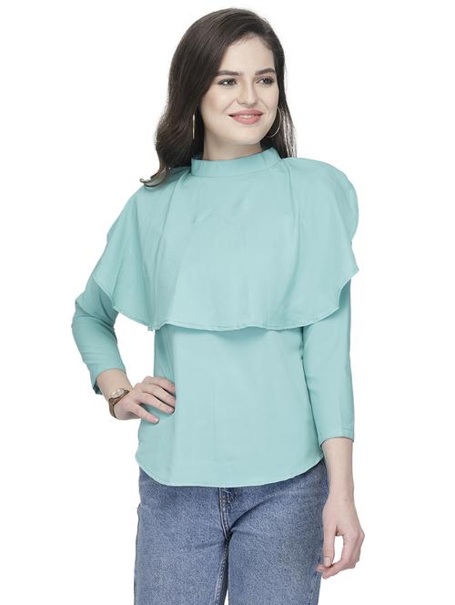 blue solid high neck regular top - 19878396 -  Standard Image - 0