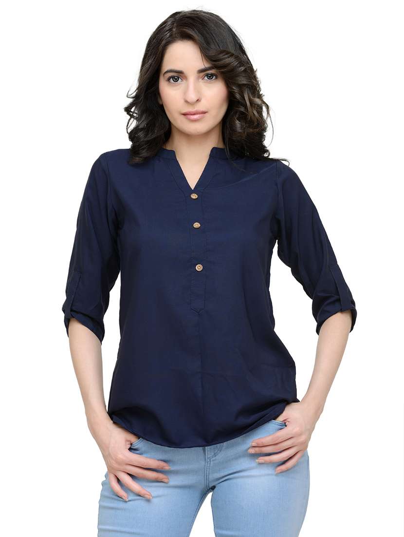 women's straight mandarin neck top