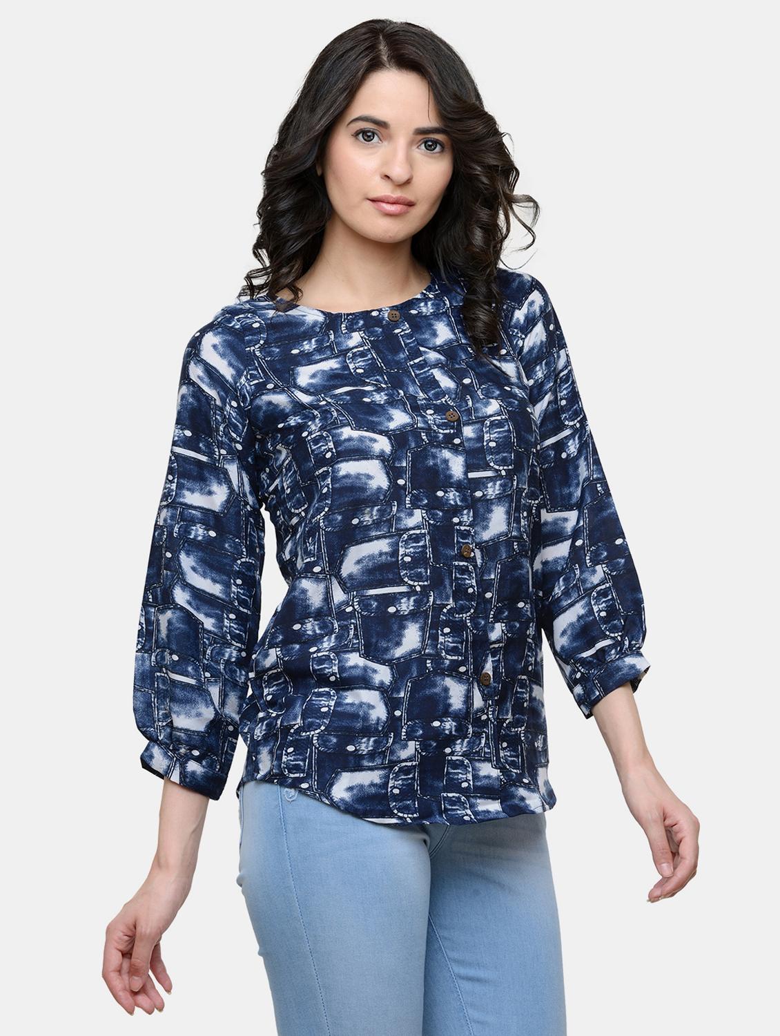 women's straight round neck top - 19878410 - Standard Image - 1