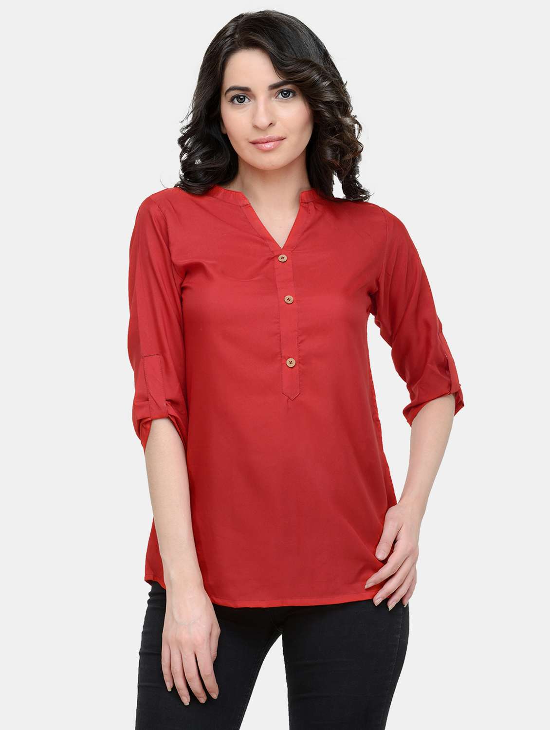 women's straight mandarin neck top