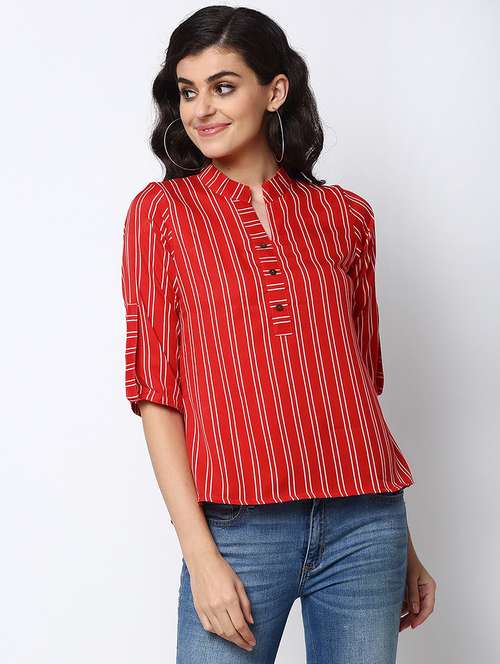 women's straight mandarin neck top - 19878422 -  Standard Image - 0