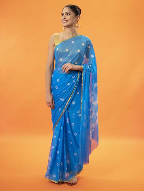 women's bandhani turquoise colored saree with blouse - 19878530 - Standard Image - 0