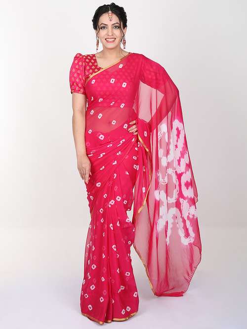 women's bandhani pink colored saree with blouse - 19878532 -  Standard Image - 0