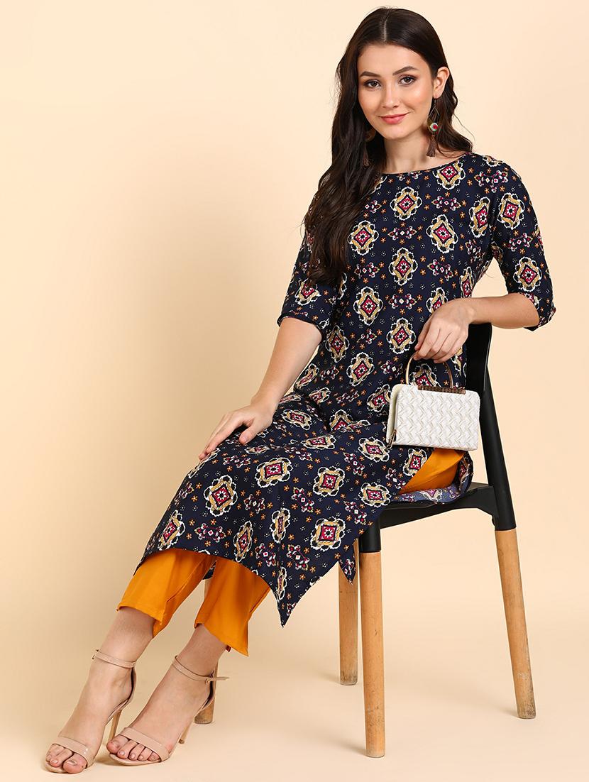 round neck printed kurta pant set - 19881960 -  Standard Image - 1