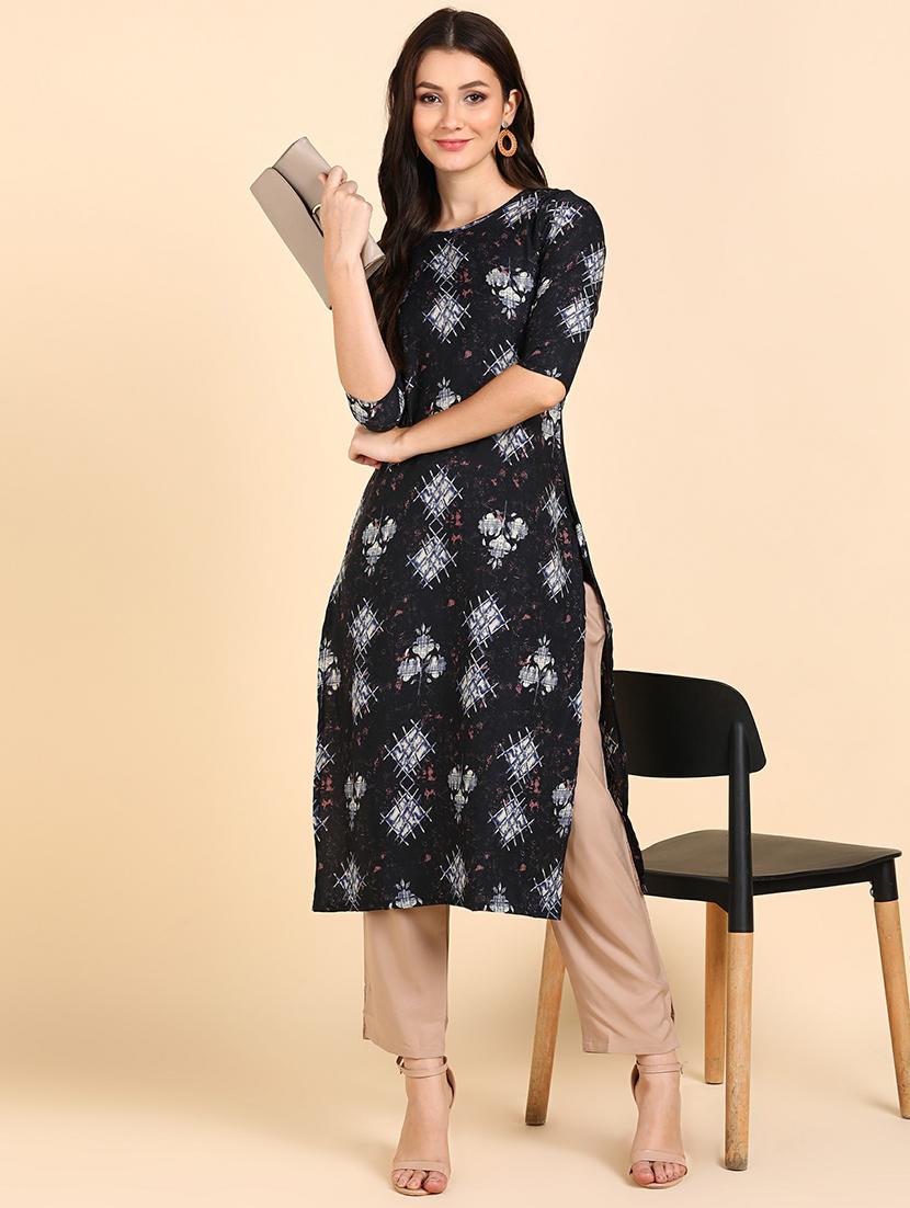 round neck printed kurta pant set - 19881996 - Standard Image - 1