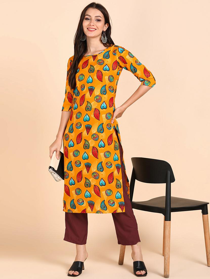 round neck printed kurta pant set - 19882017 - Standard Image - 1