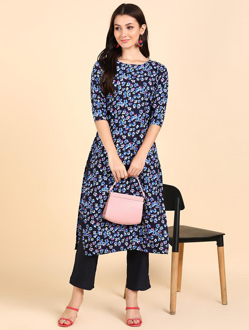 round neck printed kurta pant set - 19882021 -  Standard Image - 1