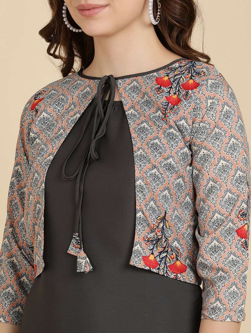 round neck printed kurta jacket set - 19882123 -  Standard Image - 4