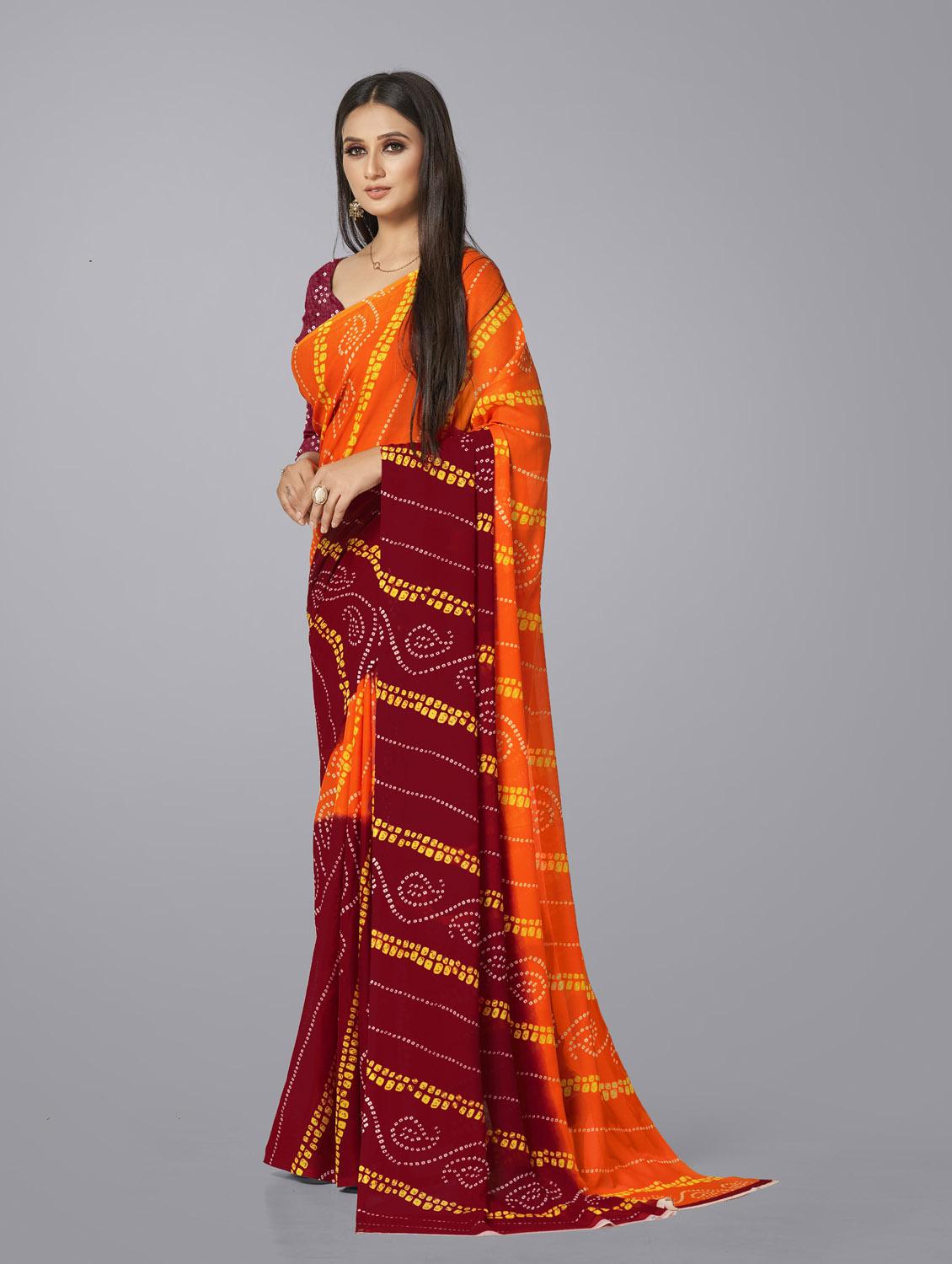 women's self design orange colored saree with blouse - 19882654 - Standard Image - 1