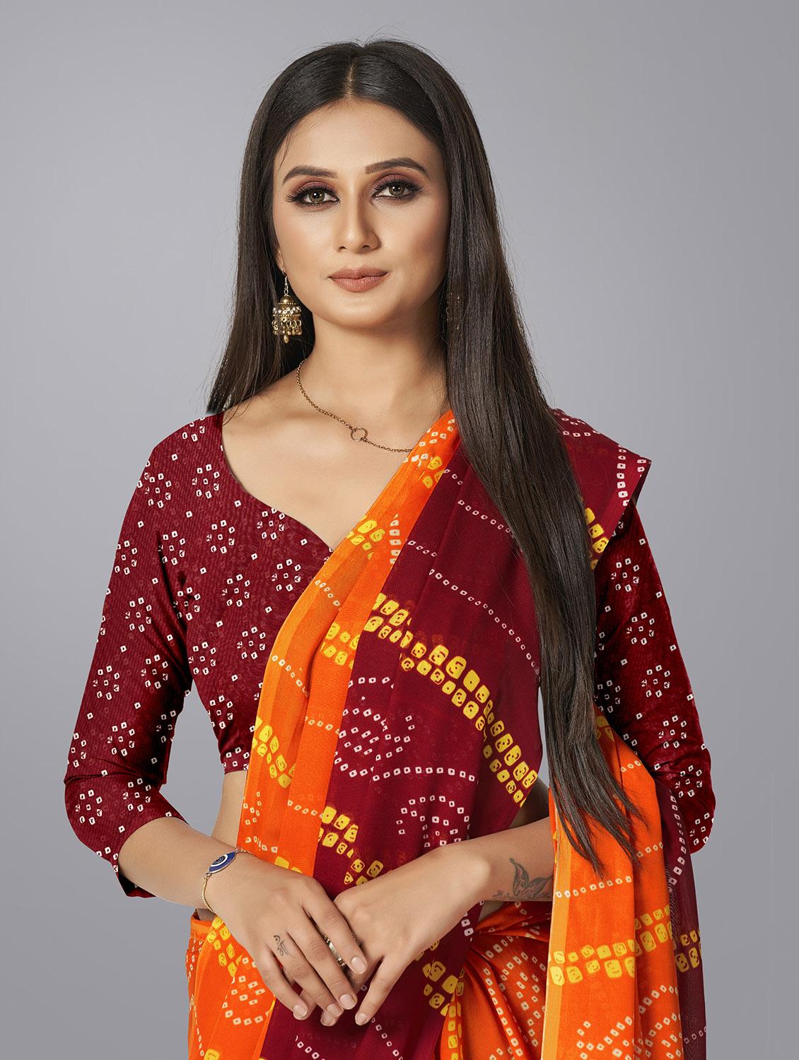 women's self design orange colored saree with blouse - 19882654 - Standard Image - 4