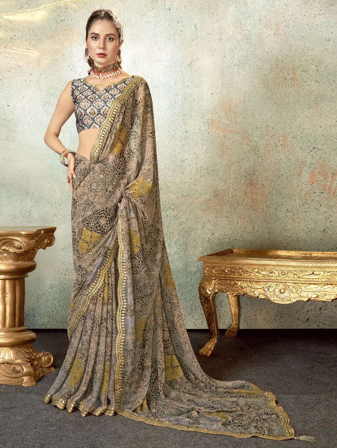 women's floral multi colored saree with blouse