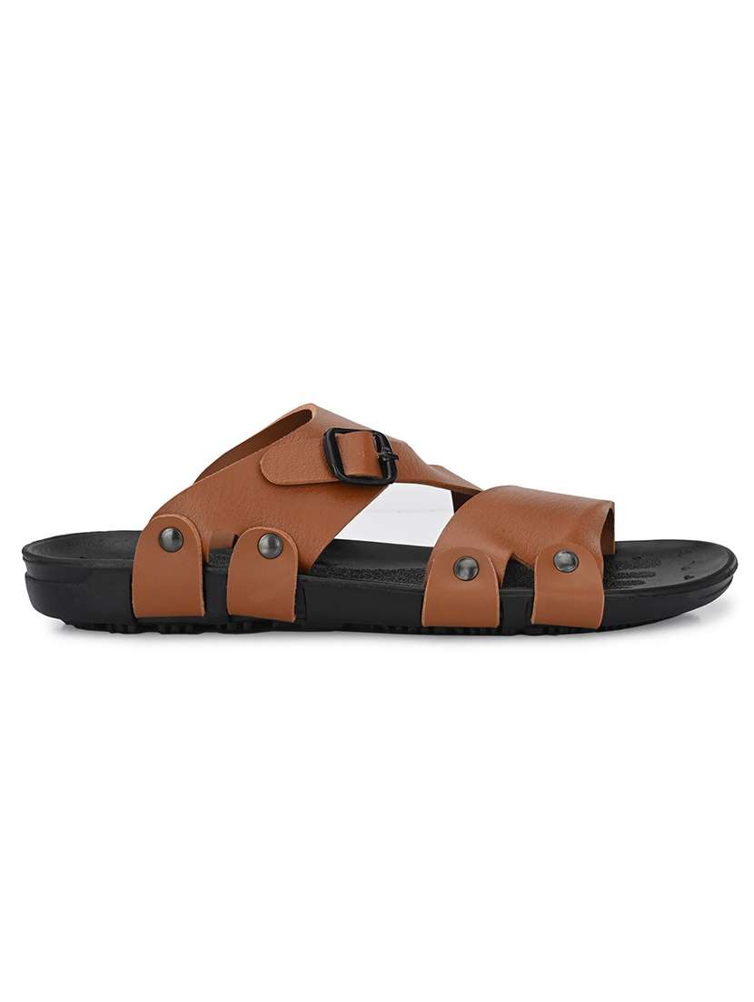 men tan slip on sandal