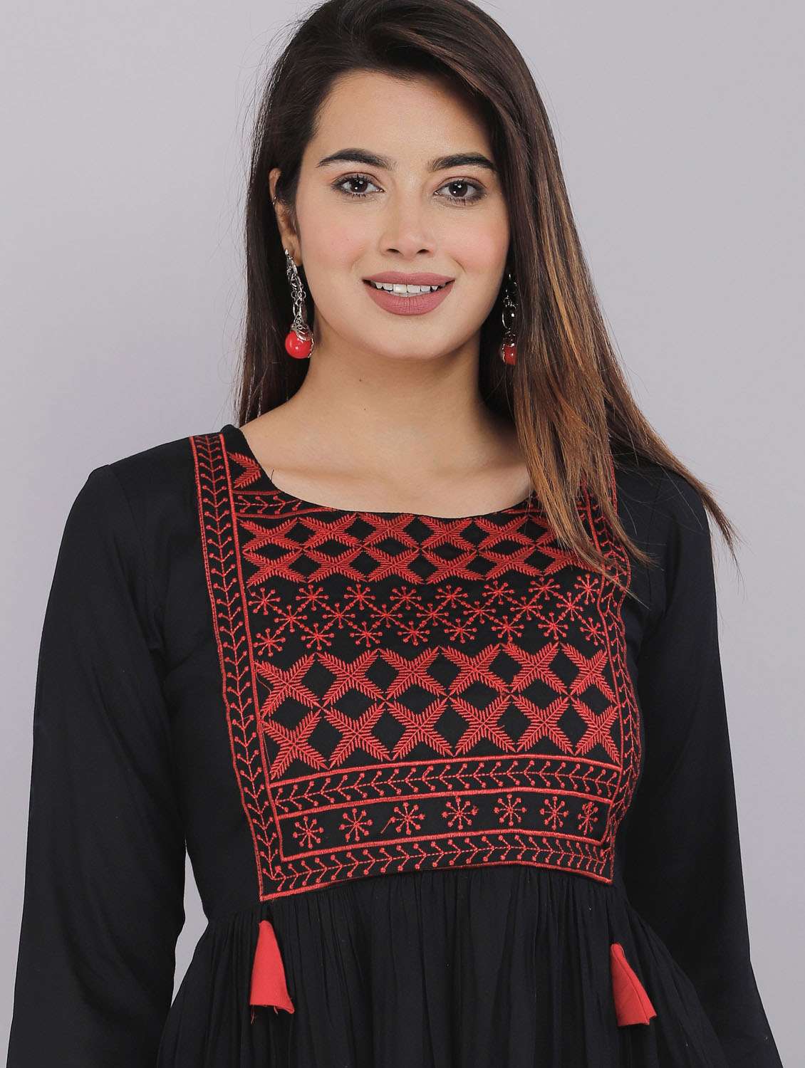 black solid rayon flared dress - 19883753 - Standard Image - 4