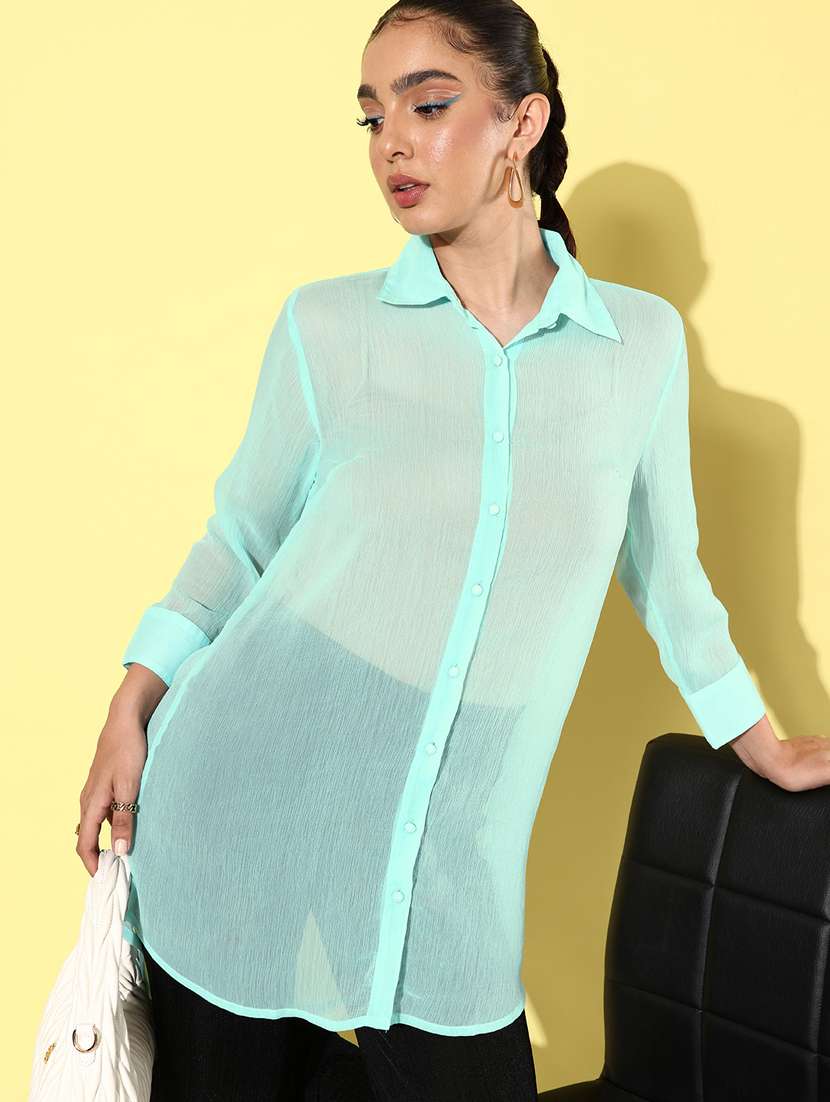 light blue solid long sleeves regular shirt