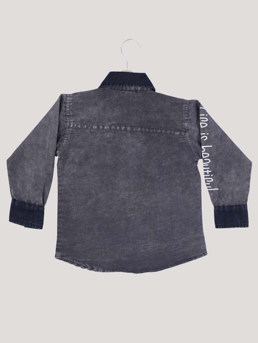 boys grey printed long sleeves denim shirt - 19890598 -  Standard Image - 1