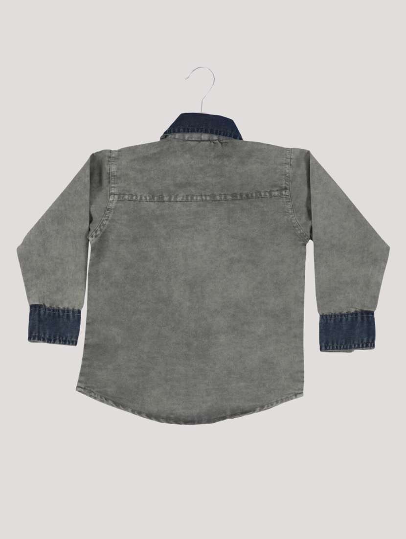 boys grey printed long sleeves denim shirt - 19890602 -  Standard Image - 1