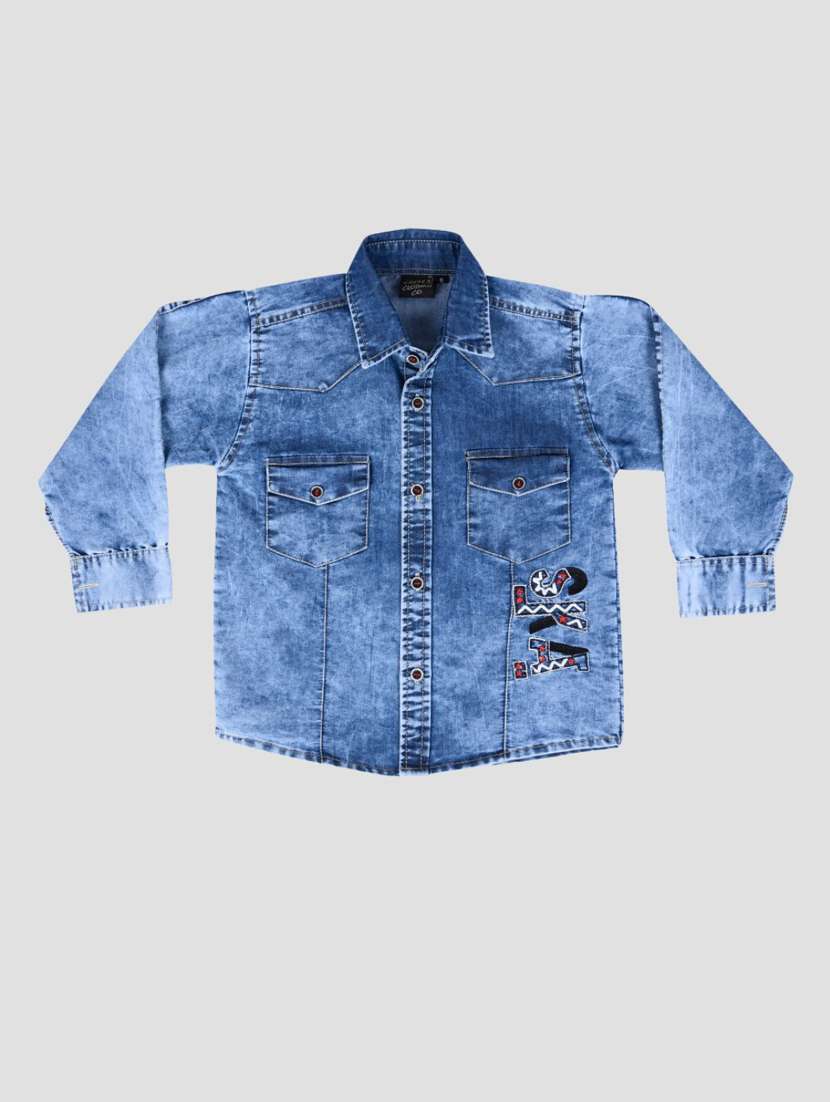 boys blue solid long sleeves denim shirt