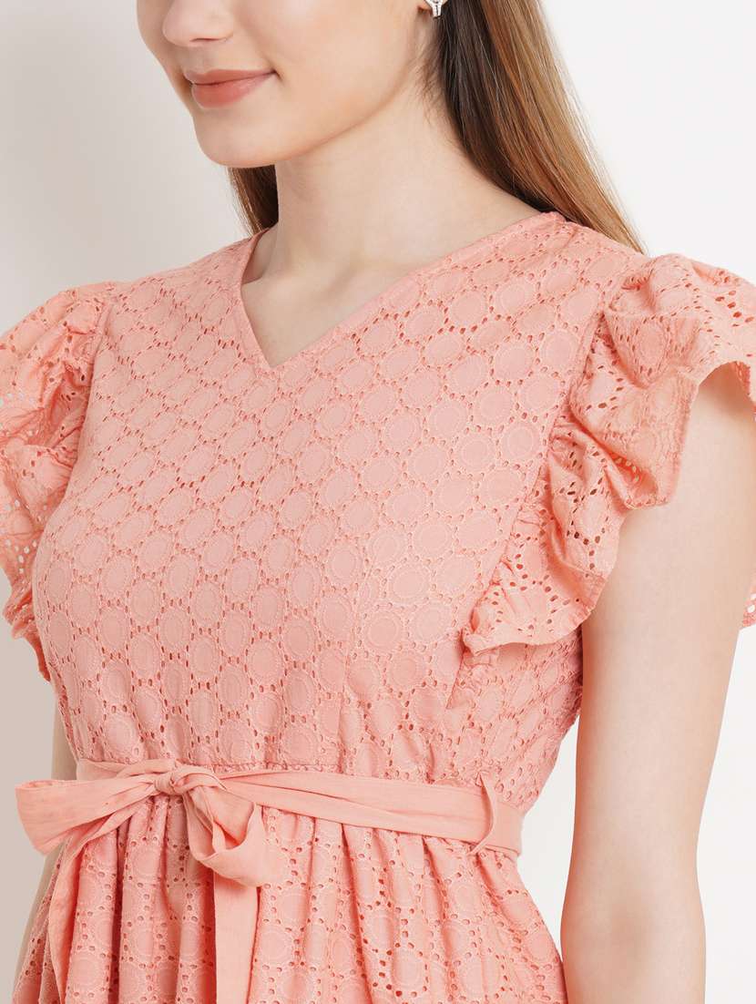 v neck schiffli work drop waist dress - 19891608 -  Standard Image - 4