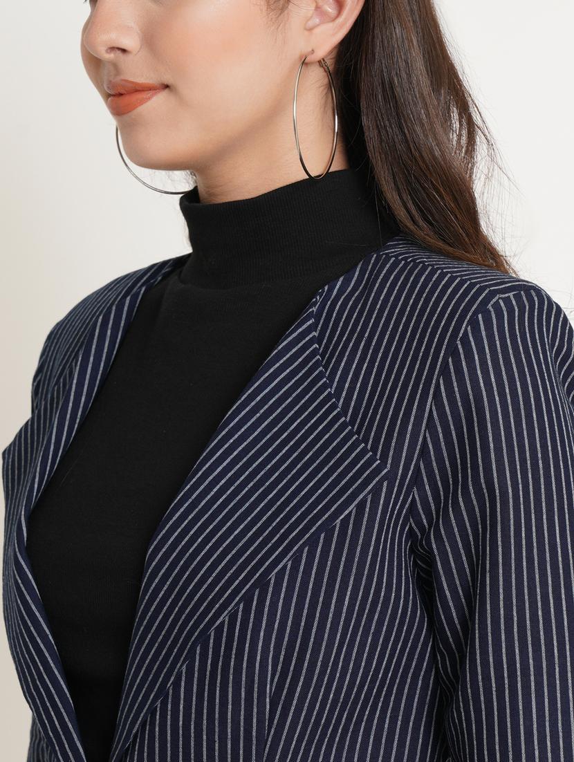 lapel collar striped casual blazer - 19891613 - Standard Image - 4