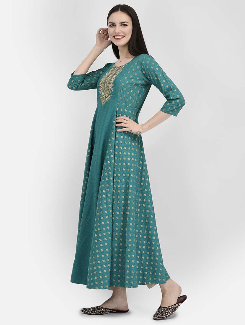 green rayon aline kurta - 19891690 - Standard Image - 1