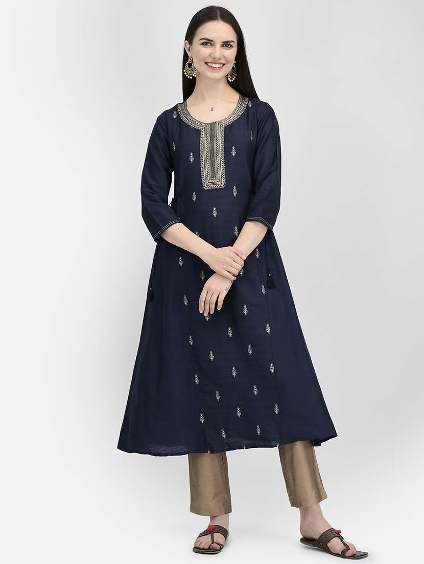 blue silk aline kurta