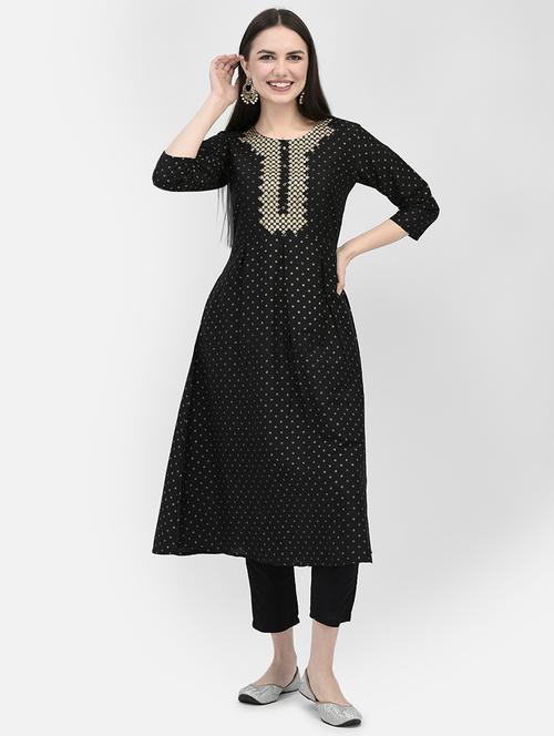 black silk aline kurta - 19891711 -  Standard Image - 0