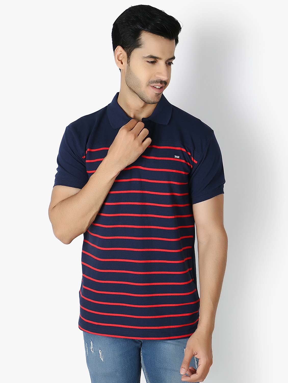 men striped cotton polo t-shirt 