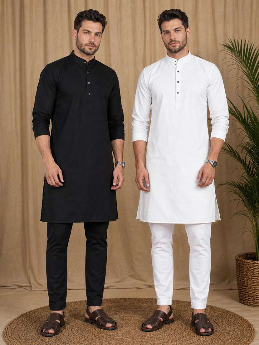 men pack of 2 solid kurta pyjama set