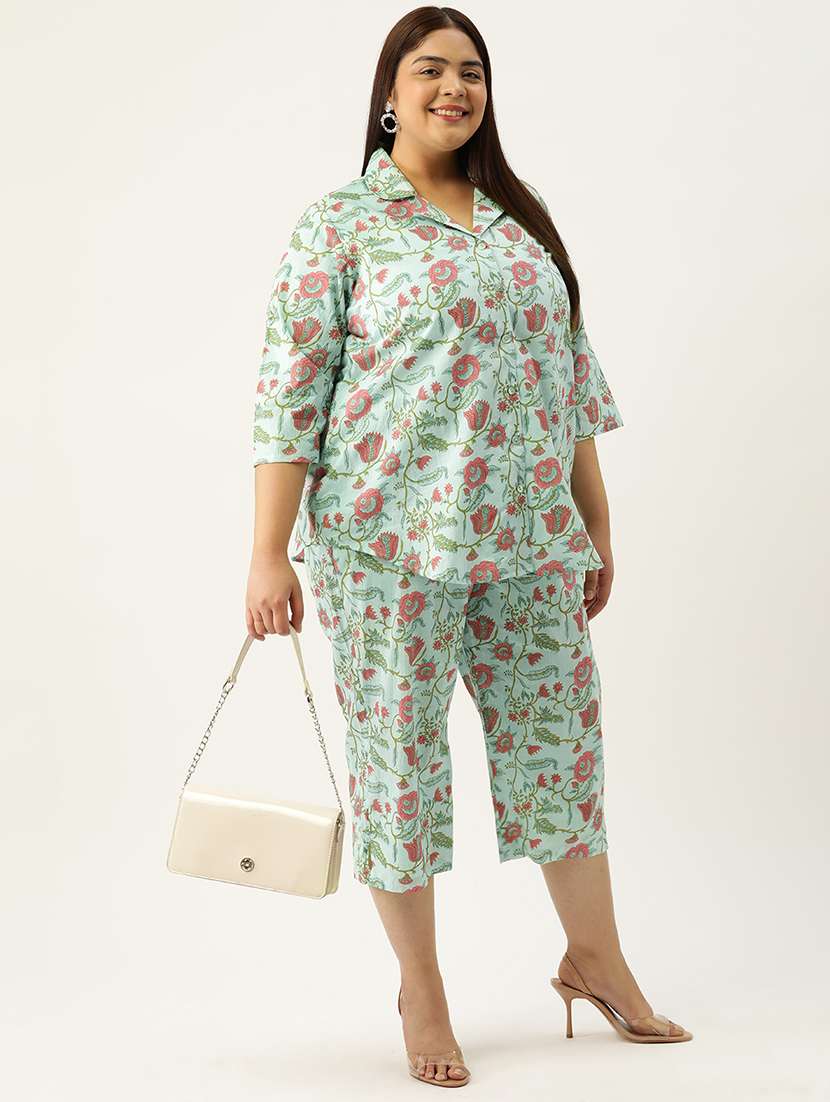 printed top and culottes plus size sets - 19893206 -  Standard Image - 1