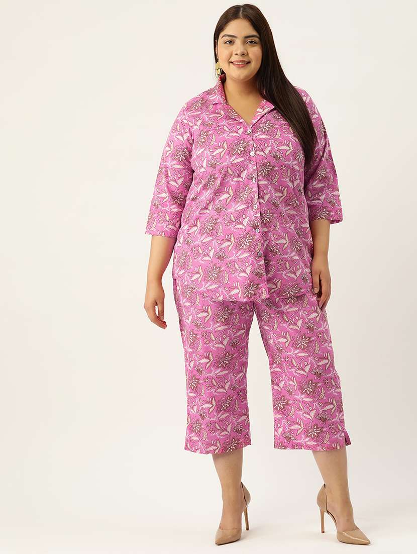 printed top and culottes plus size sets - 19893207 -  Zoom Image - 0