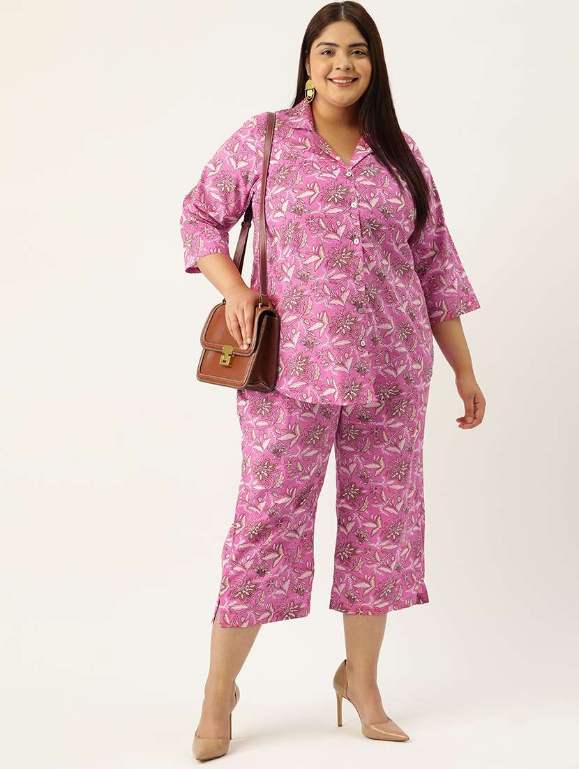 printed top and culottes plus size sets - 19893207 -  Standard Image - 1