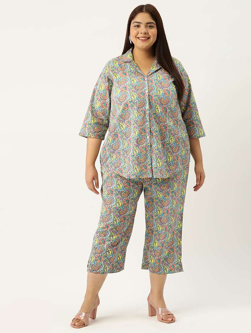 printed top and culottes plus size sets