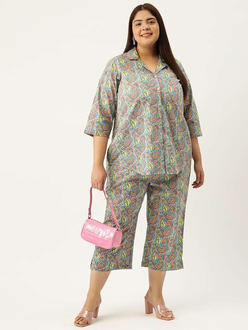 printed top and culottes plus size sets - 19893208 -  Standard Image - 1