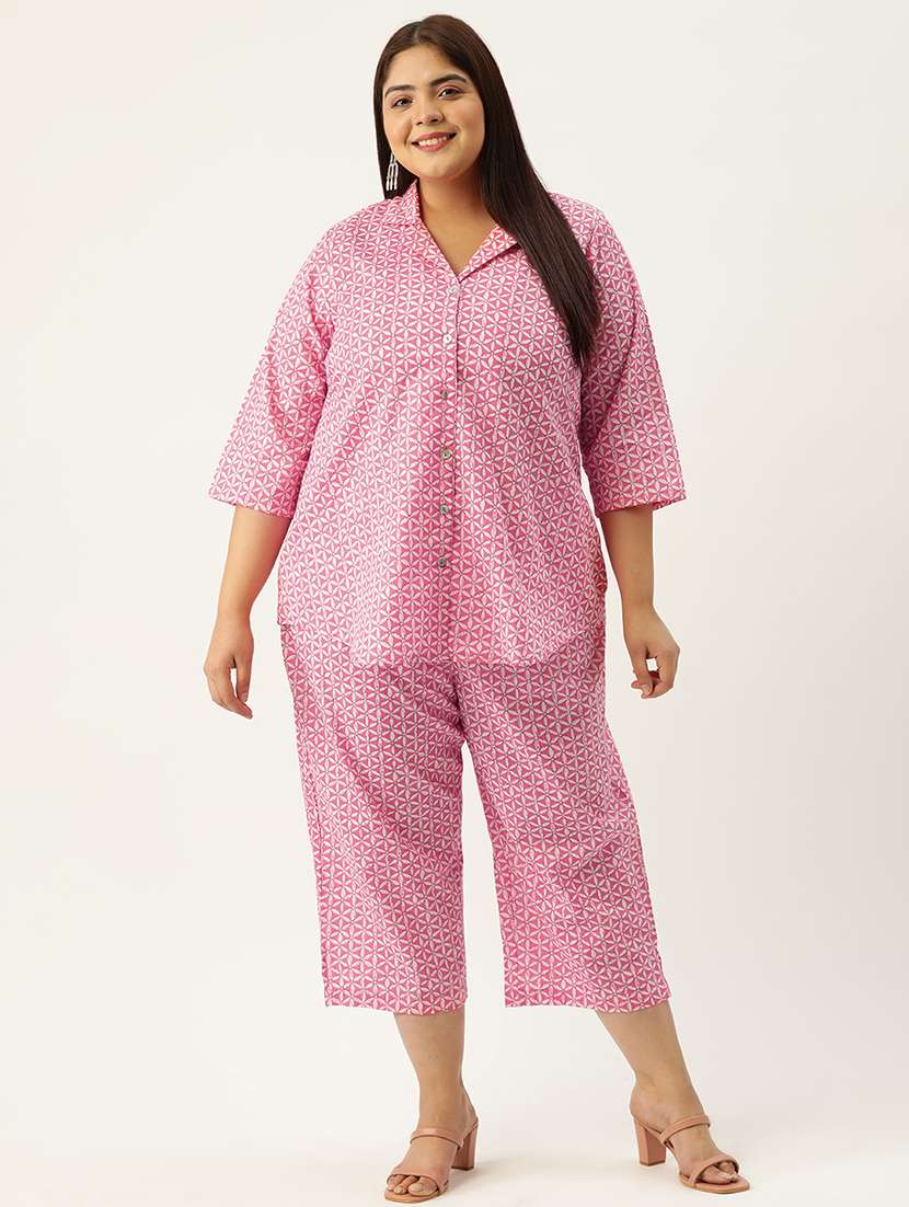printed top and culottes plus size sets