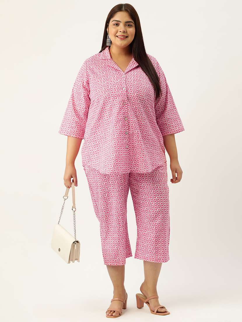 printed top and culottes plus size sets - 19893209 - Standard Image - 1