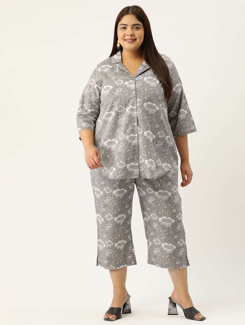 printed top and culottes plus size sets