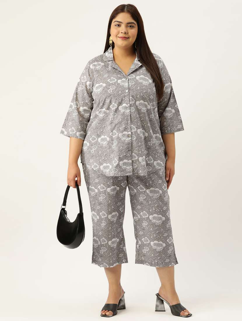 printed top and culottes plus size sets - 19893211 -  Standard Image - 1