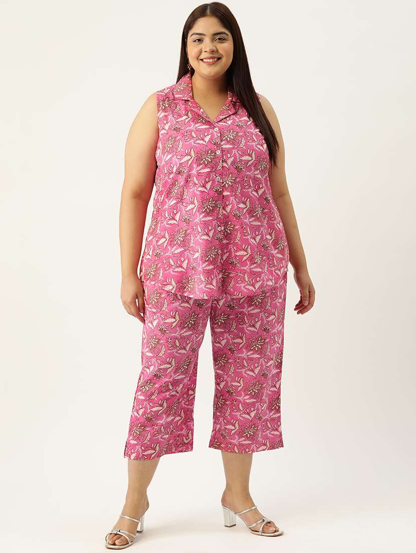printed top and culottes plus size sets - 19893223 - Standard Image - 1