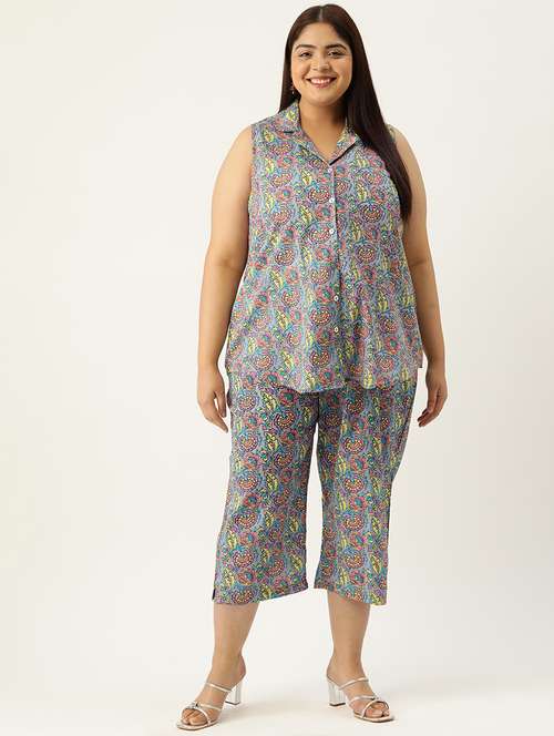 printed top and culottes plus size sets - 19893224 -  Standard Image - 0
