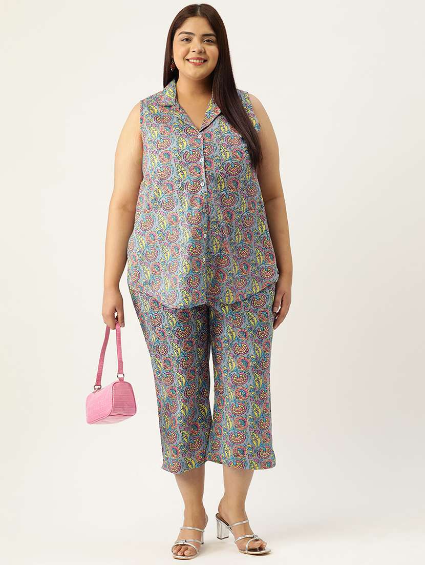 printed top and culottes plus size sets - 19893224 -  Standard Image - 1
