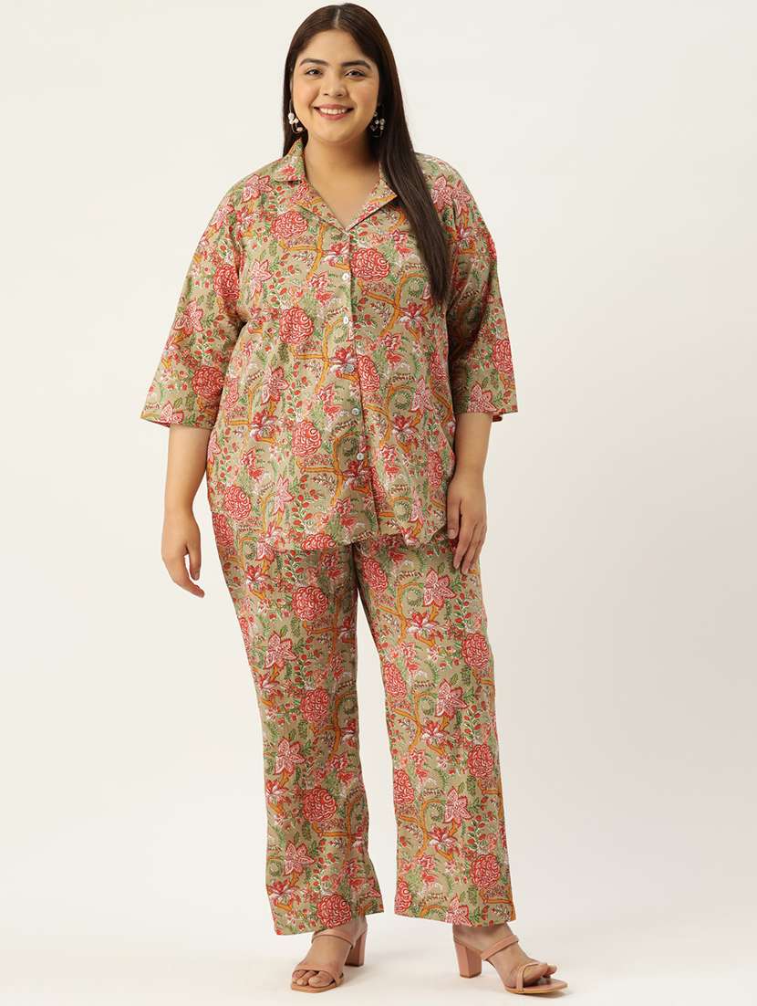 printed top and culottes plus size sets - 19893232 -  Zoom Image - 0