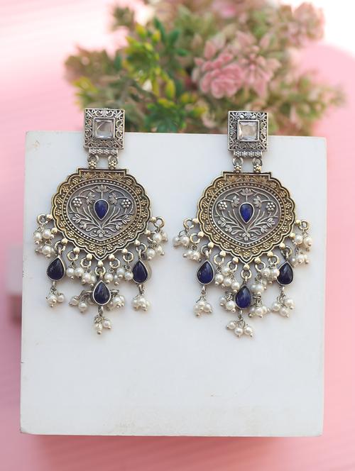 blue silver tone brass jhumka - 19895033 -  Standard Image - 0