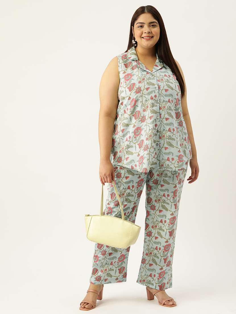 printed top and culottes plus size sets - 19895050 - Standard Image - 1