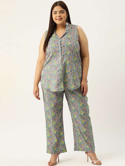 printed top and culottes plus size sets - 19895052 -  Standard Image - 0