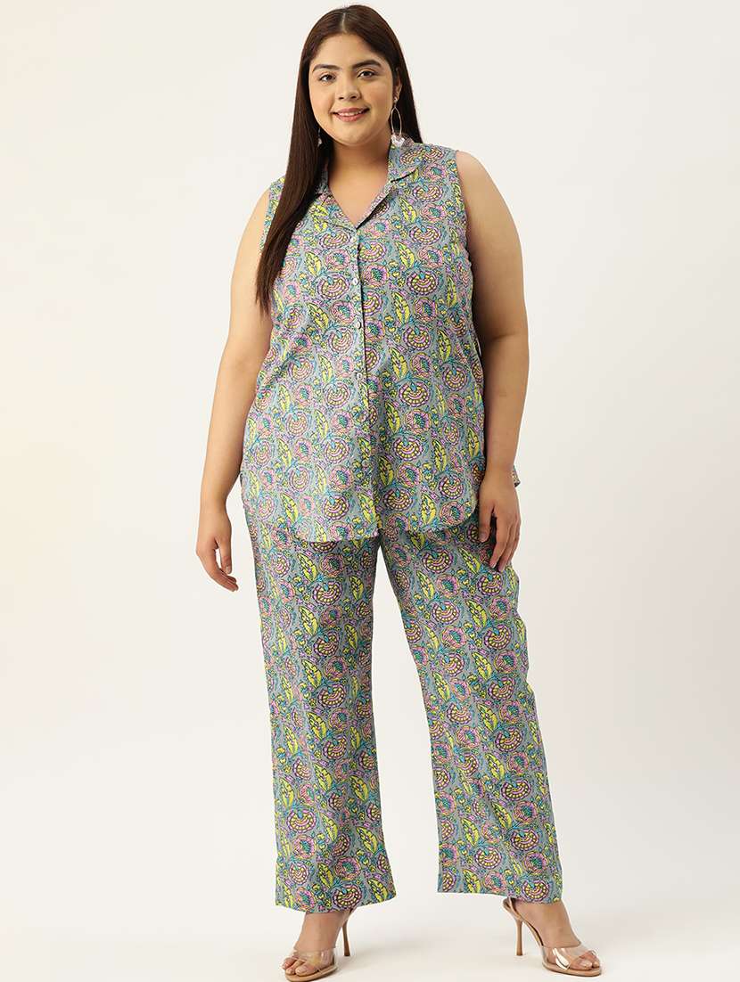 printed top and culottes plus size sets - 19895052 -  Zoom Image - 0
