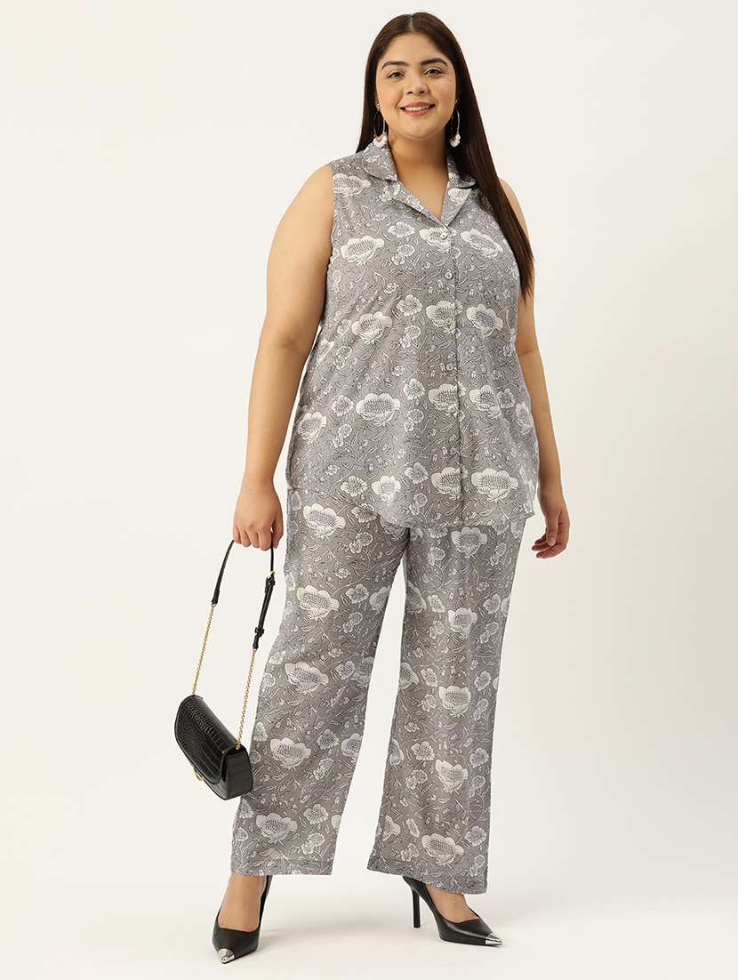 printed top and culottes plus size sets - 19895055 -  Standard Image - 1