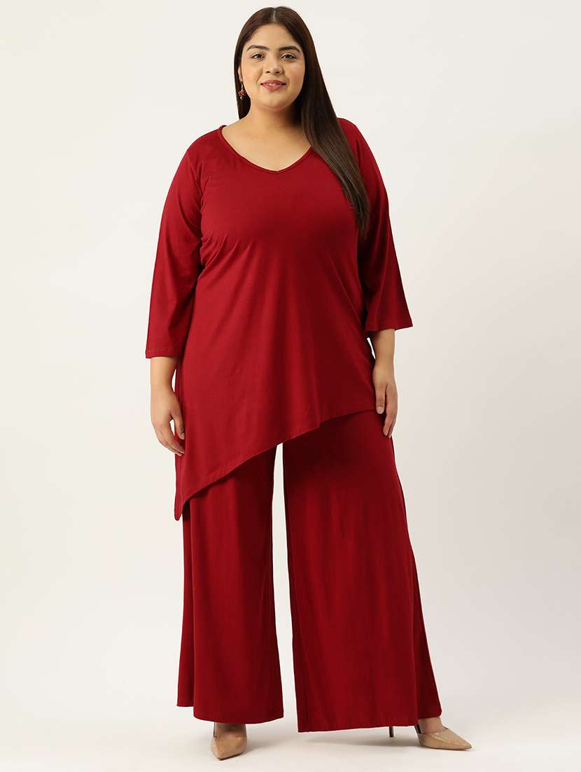 solid top and palazzos plus size set 